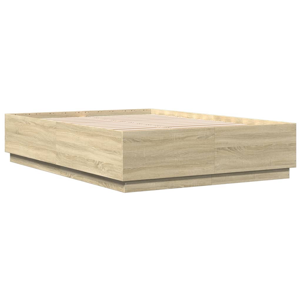 Sengeramme med LED-lys sonoma eik 160x200 cm konstruert tre