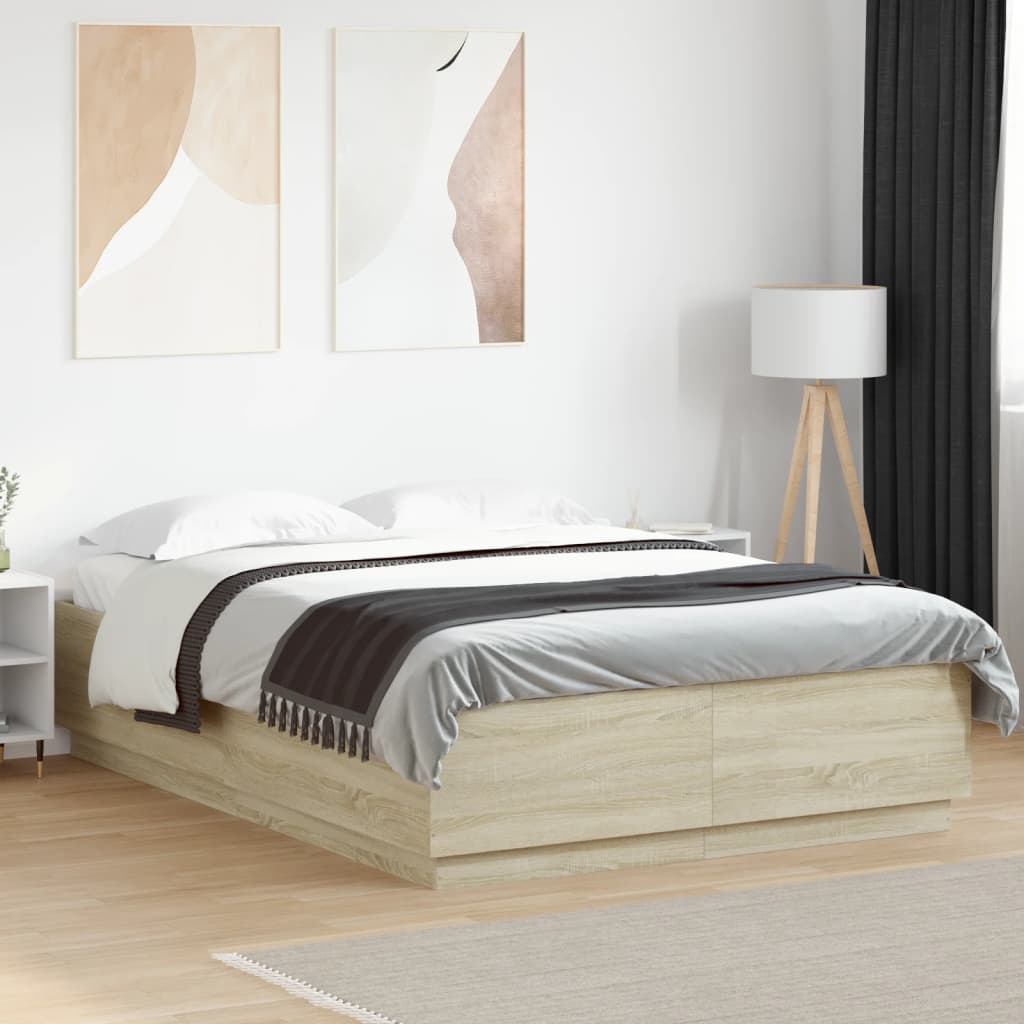 Sengeramme med LED-lys sonoma eik 160x200 cm konstruert tre