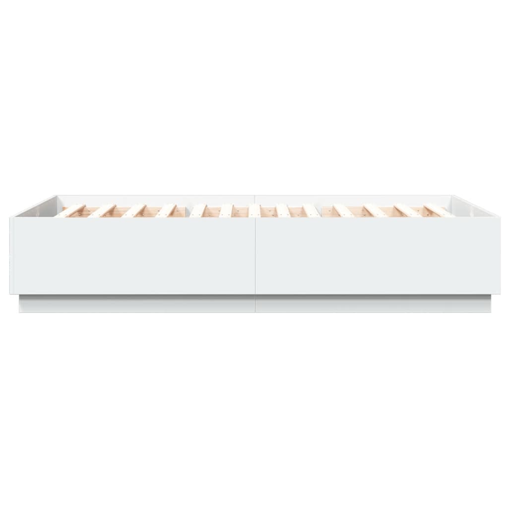 Sengeramme med LED-lys hvit 150x200 cm konstruert tre