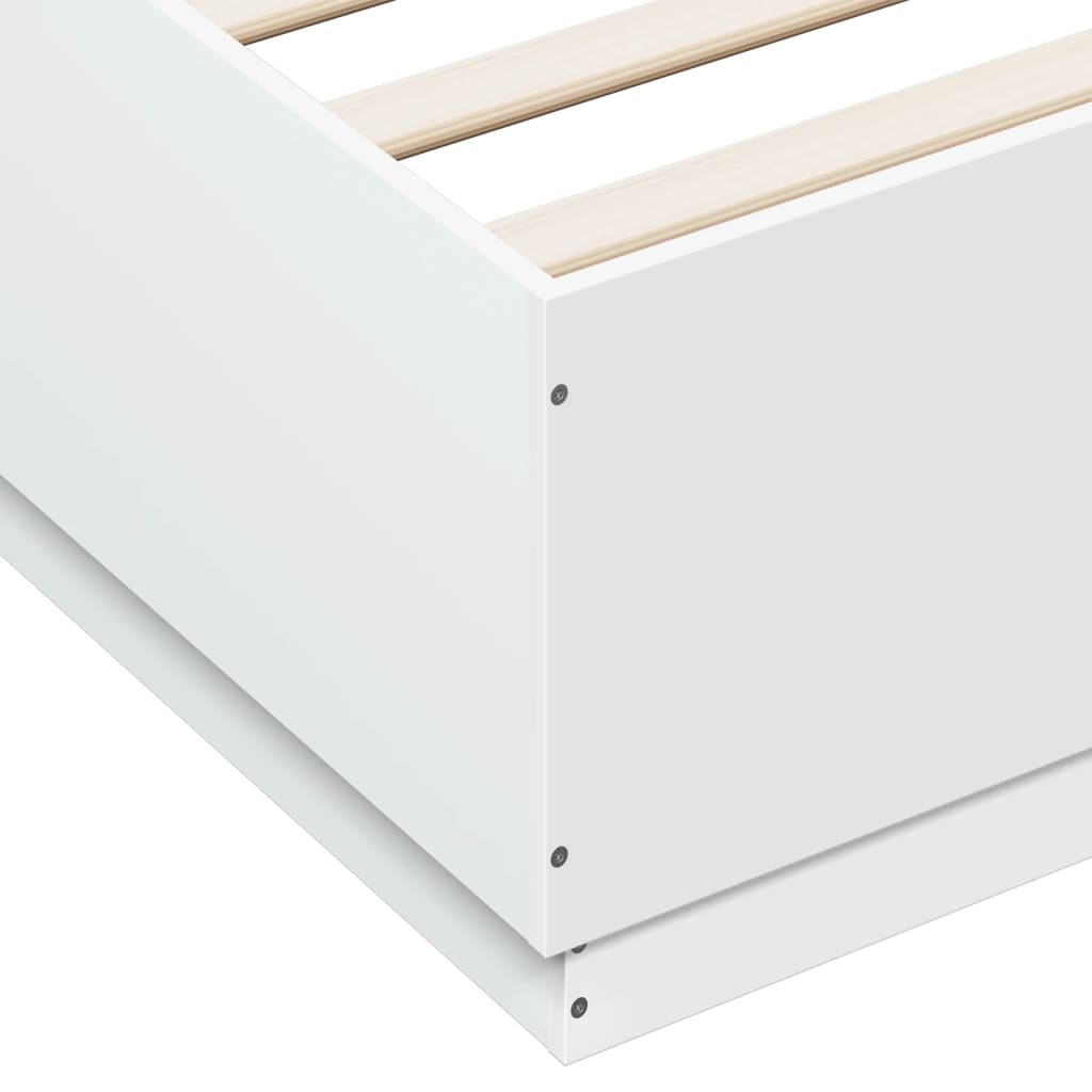 Sengeramme med LED-lys hvit 150x200 cm konstruert tre