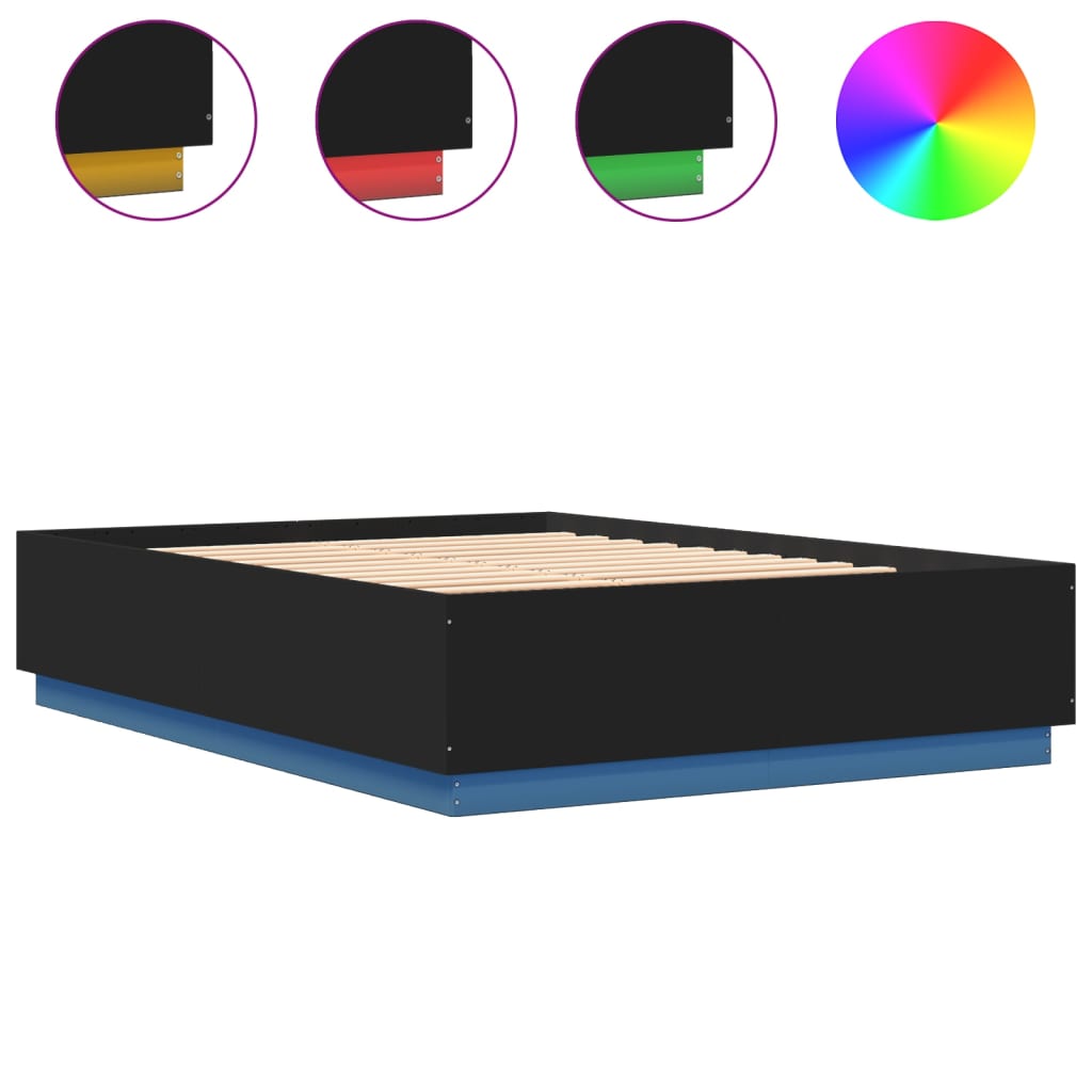 Sengeramme med LED uten Madrass Sort 150x200 cm