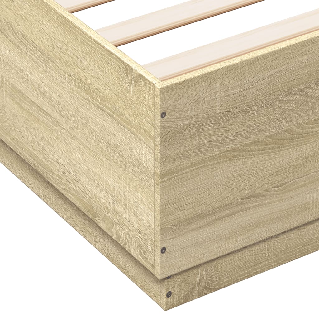 Sengeramme med LED-lys sonoma eik 150x200 cm konstruert tre