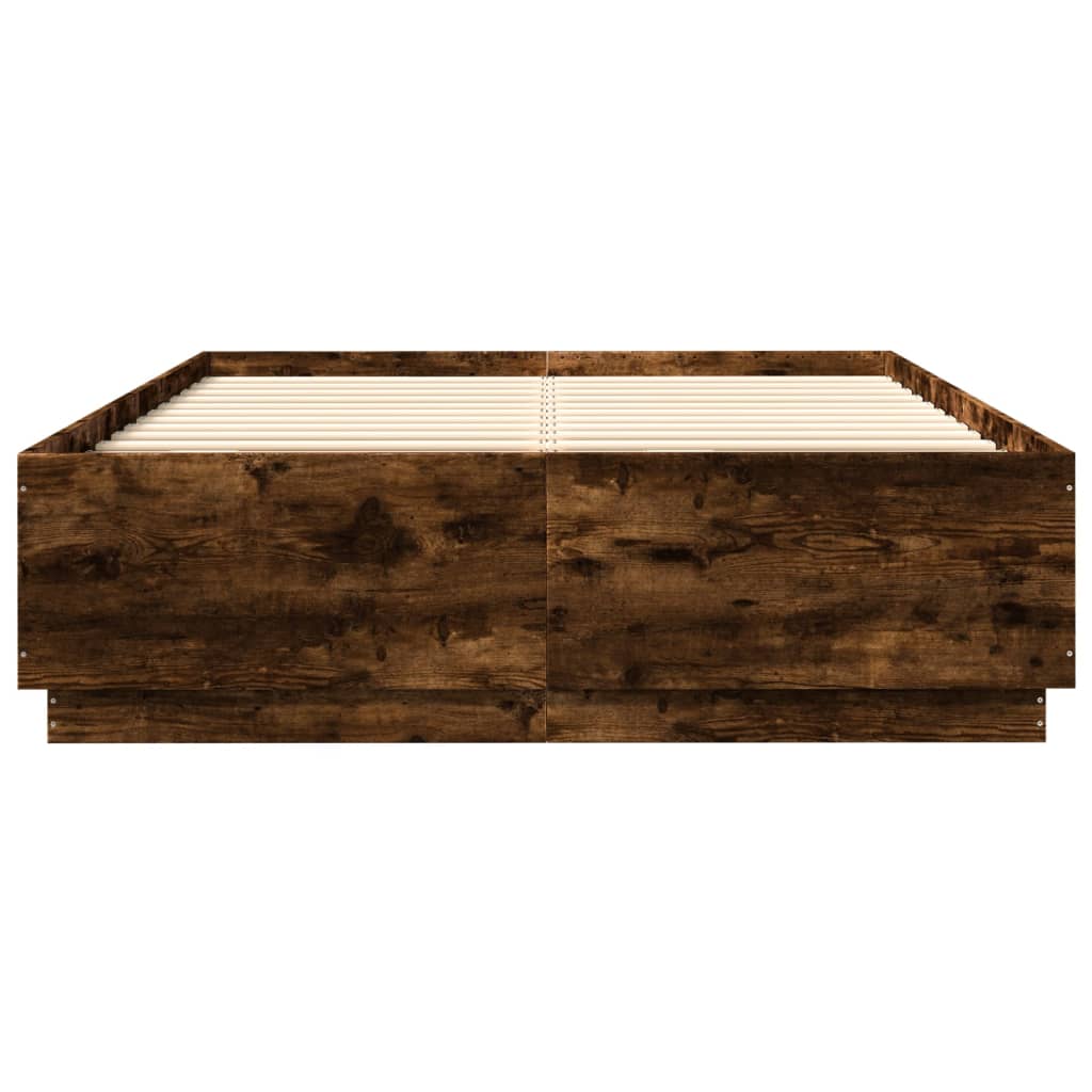 Sengeramme med LED-lys røkt eik 150x200 cm konstruert tre