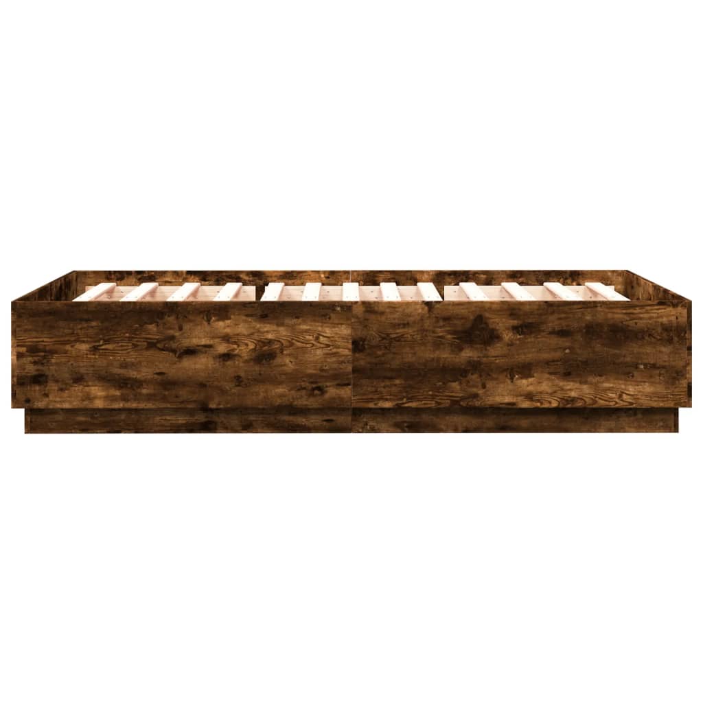 Sengeramme med LED-lys røkt eik 150x200 cm konstruert tre