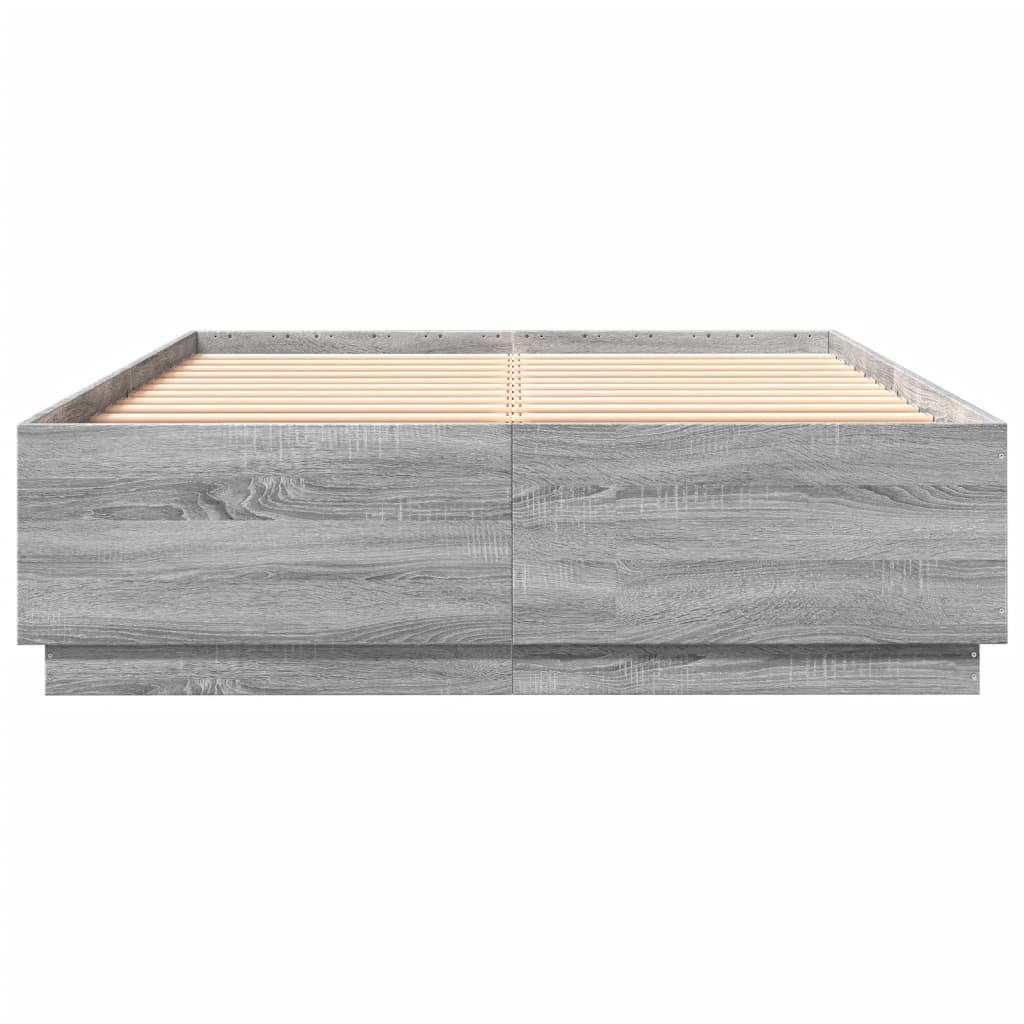 Sengeramme med LED-lys grå sonoma 150x200 cm konstruert tre