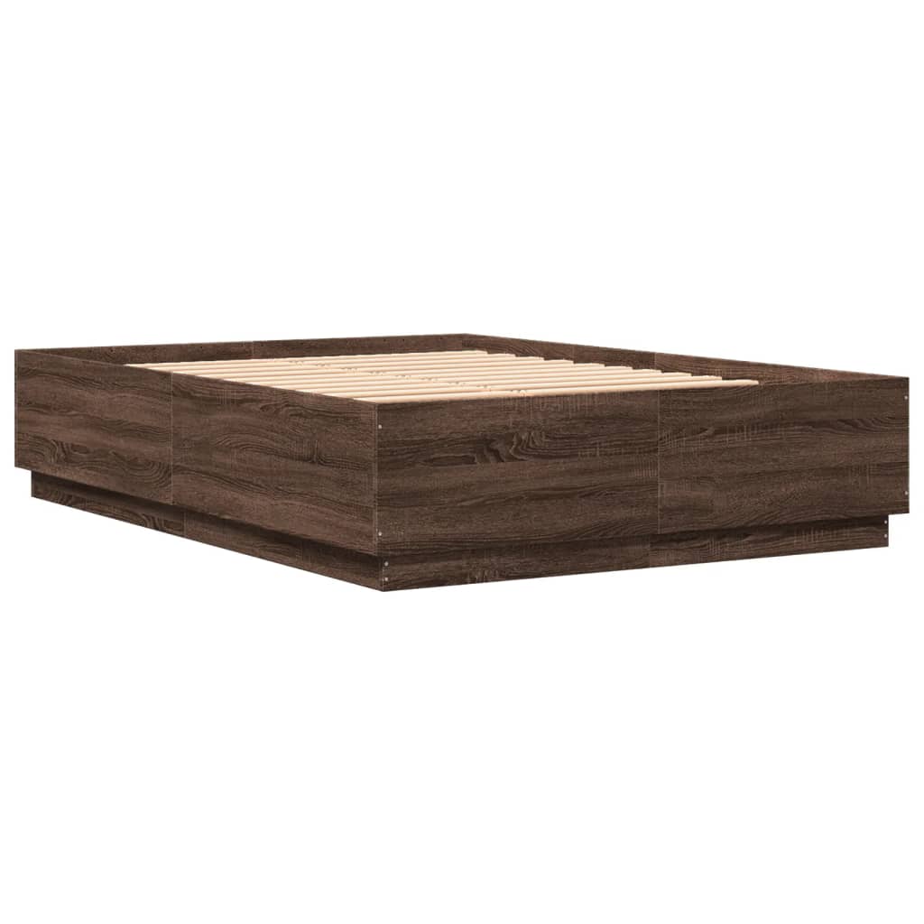 Sengeramme med LED-lys sonoma eik 150x200 cm konstruert tre