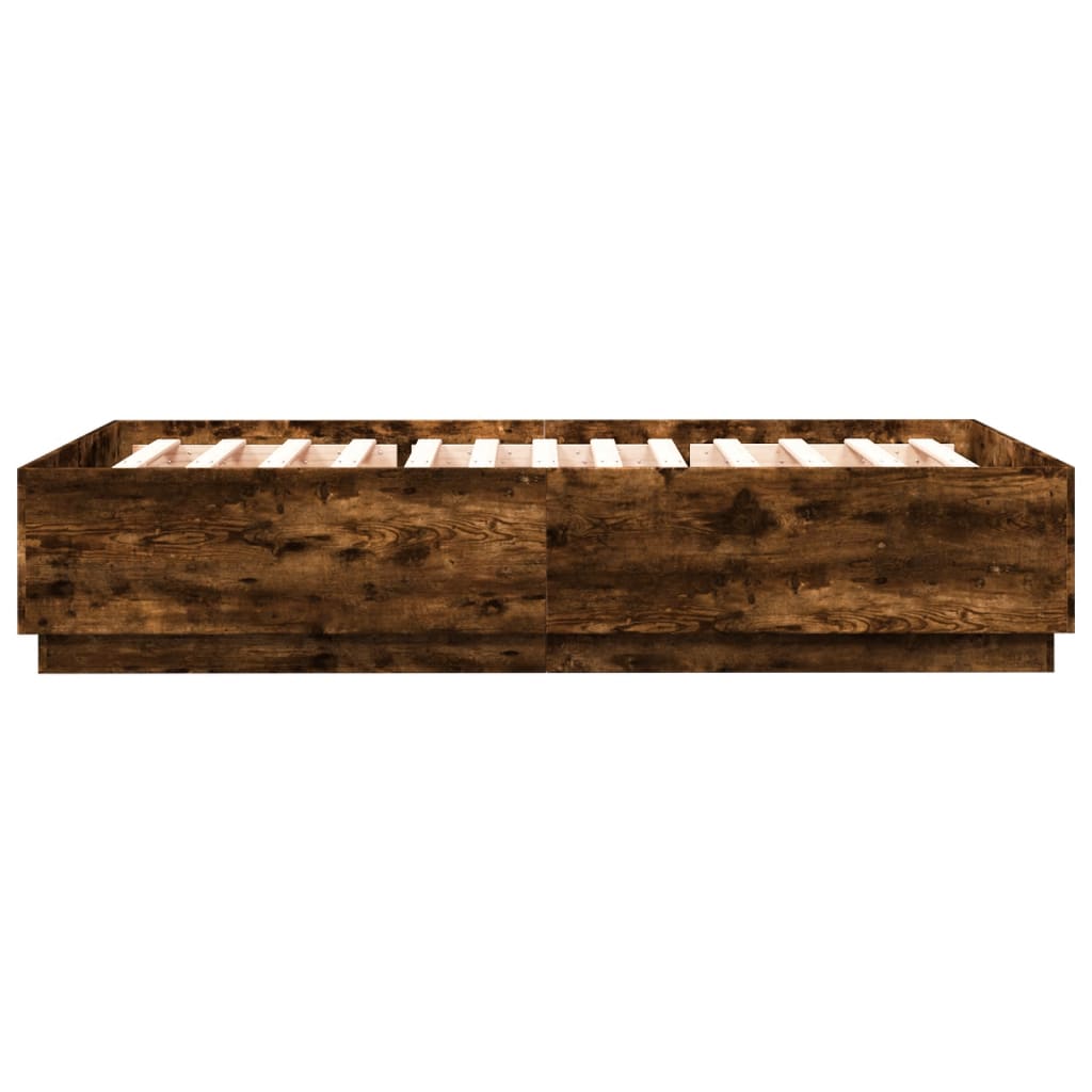 Sengeramme med LED-lys røkt eik 120x200 cm konstruert tre