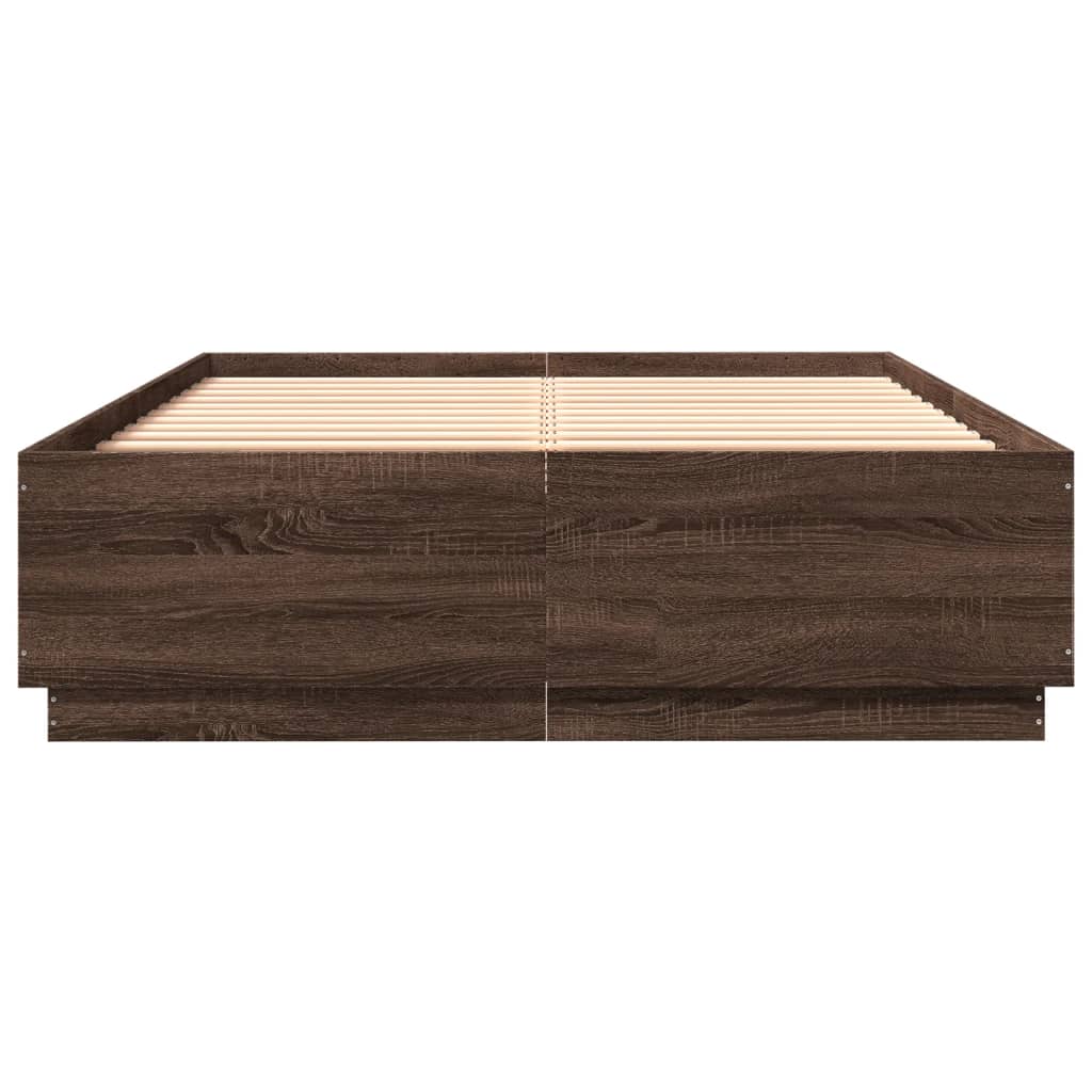Sengeramme med LED-lys brun eik 120x200 cm konstruert tre