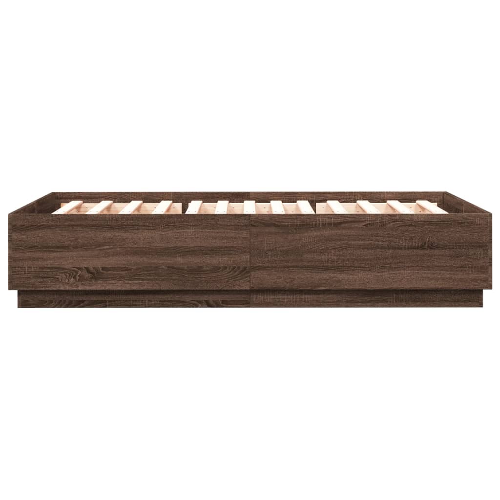 Sengeramme med LED-lys brun eik 120x200 cm konstruert tre