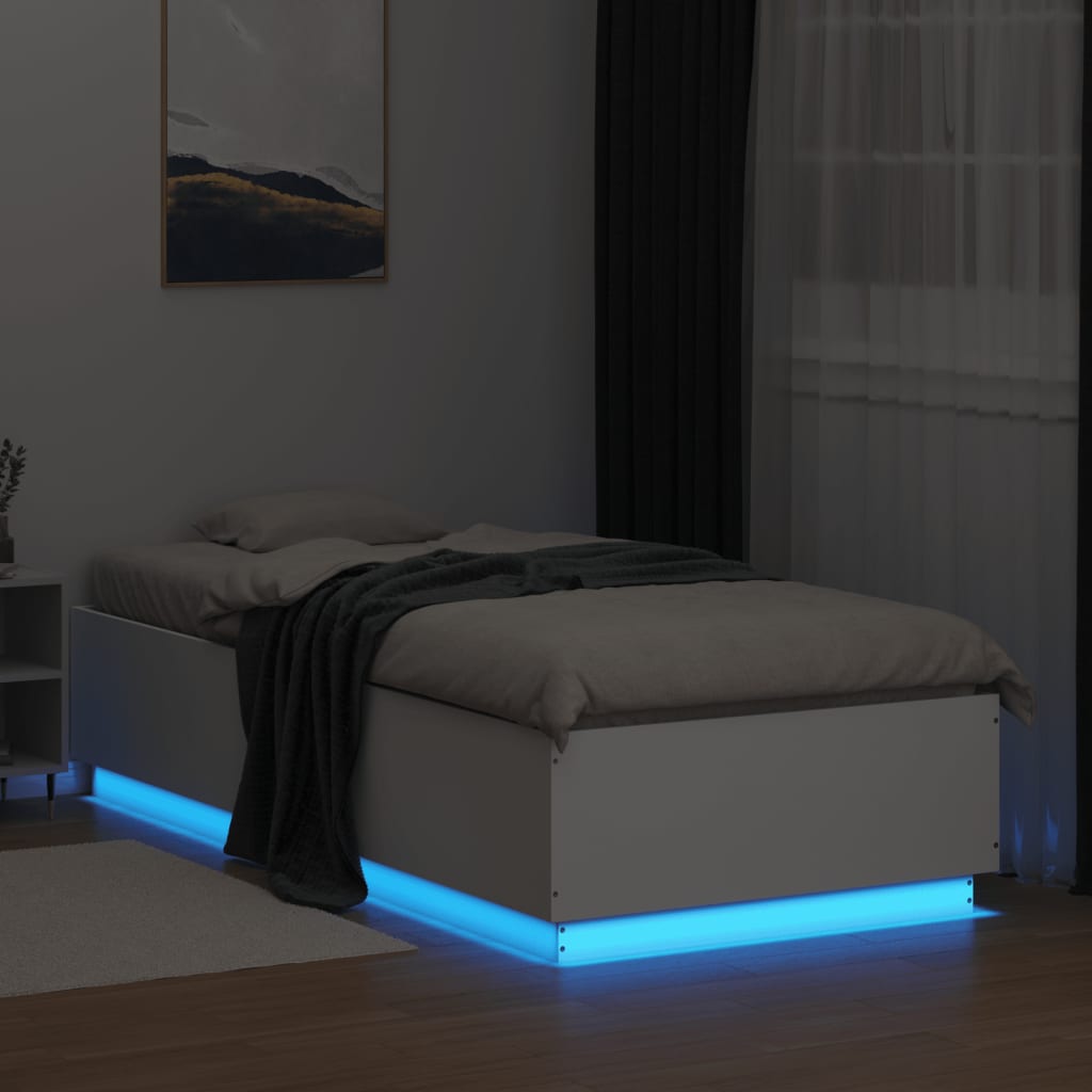 Sengeramme med LED-lys hvit 100x200 cm konstruert tre