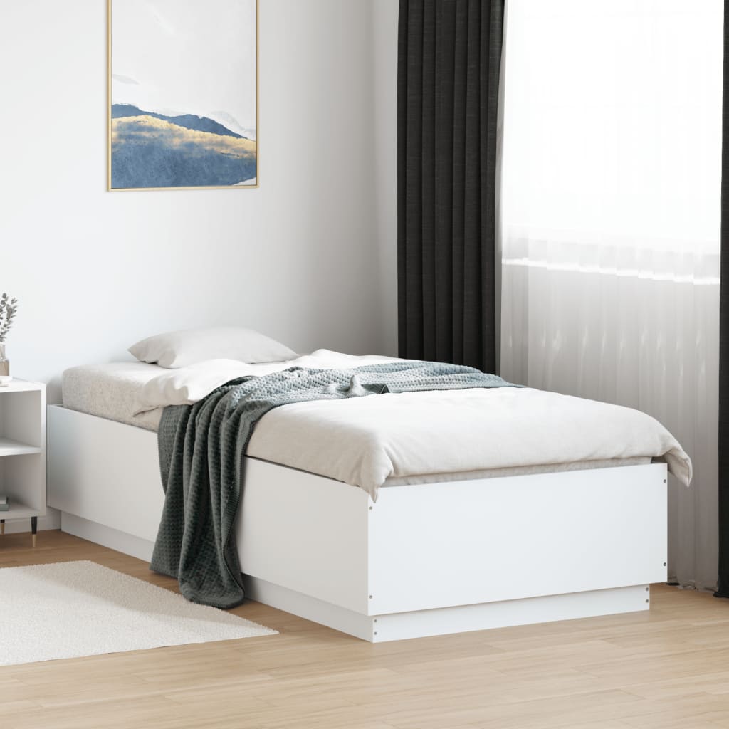 Sengeramme med LED-lys hvit 100x200 cm konstruert tre