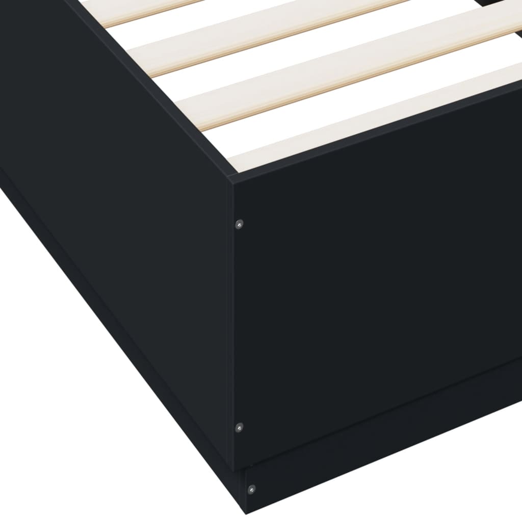 Sengeramme med LED-lys svart 100x200 cm konstruert tre
