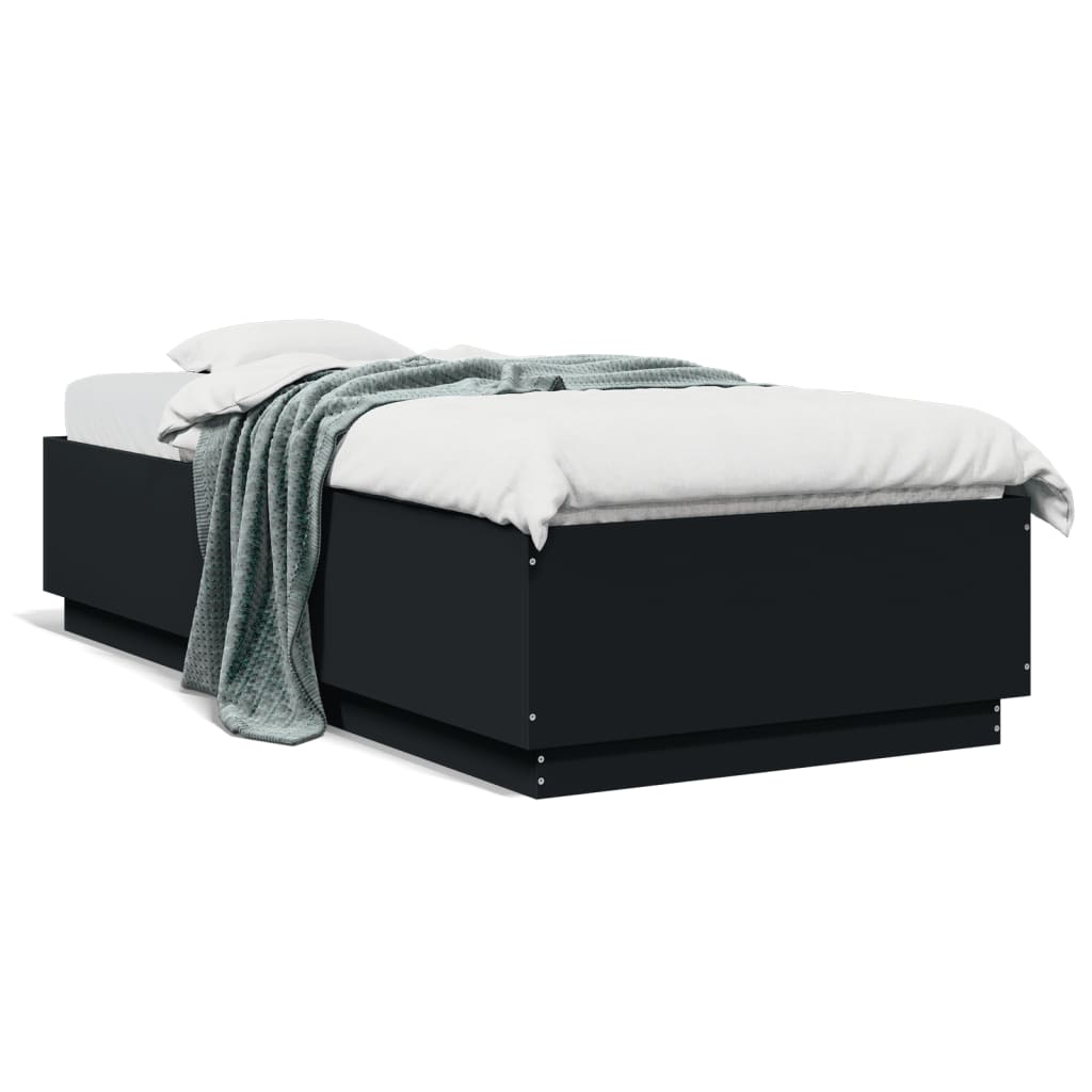 Sengeramme med LED-lys svart 100x200 cm konstruert tre