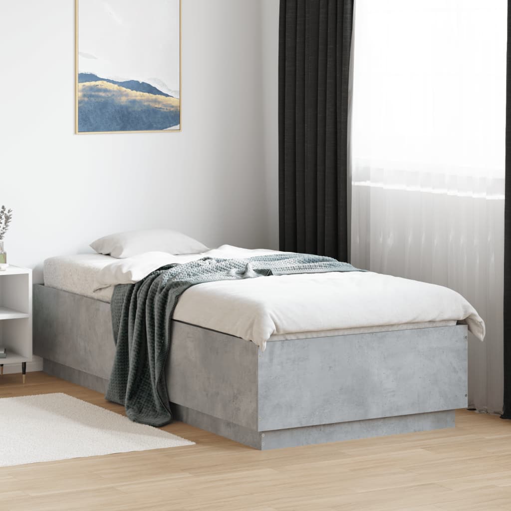 Sengeramme med LED-lys betonggrå 100x200 cm konstruert tre