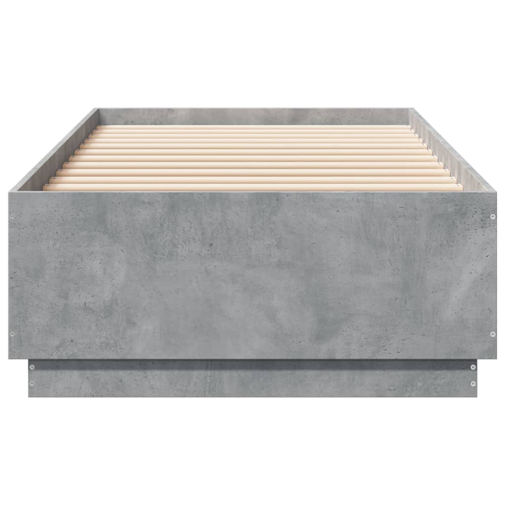 Sengeramme med LED-lys betonggrå 100x200 cm konstruert tre