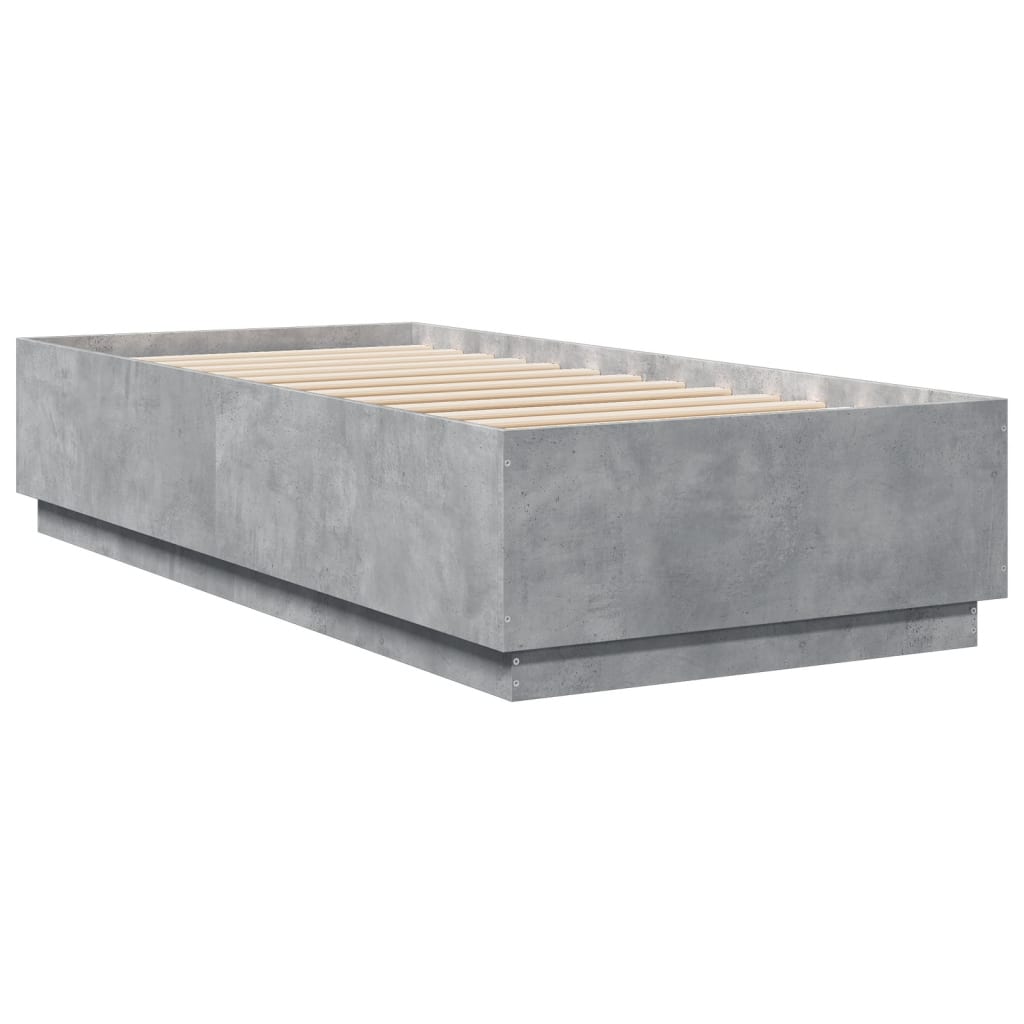 Sengeramme med LED-lys betonggrå 100x200 cm konstruert tre