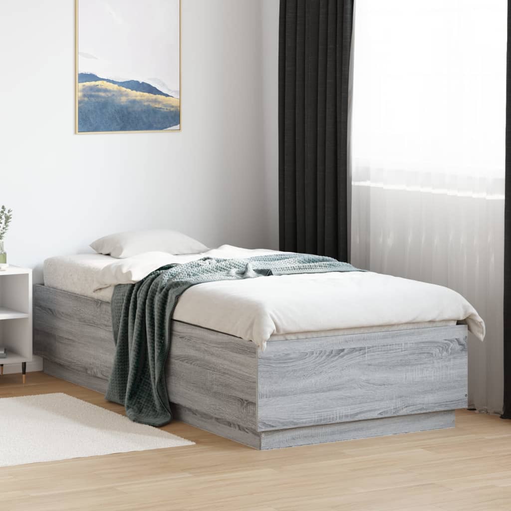 Sengeramme med LED-lys grå sonoma 100x200 cm konstruert tre