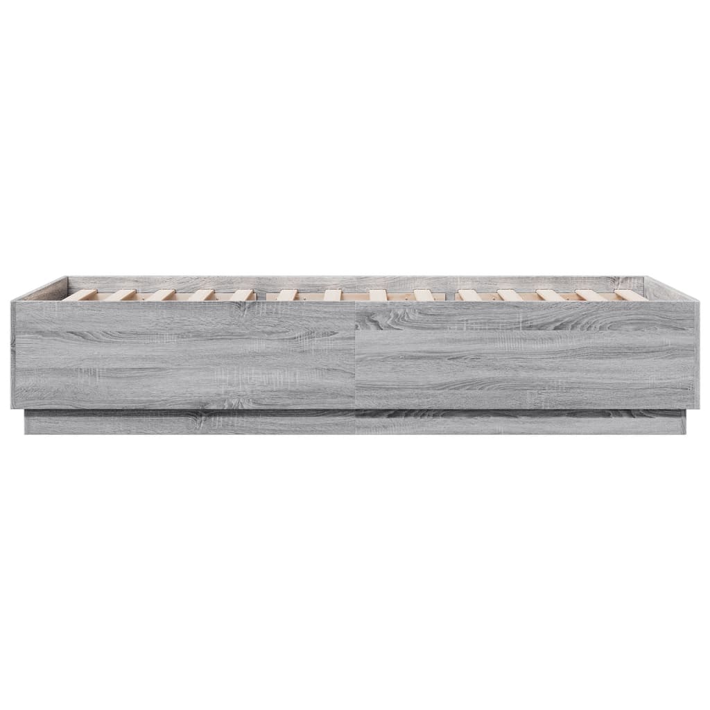 Sengeramme med LED-lys grå sonoma 100x200 cm konstruert tre