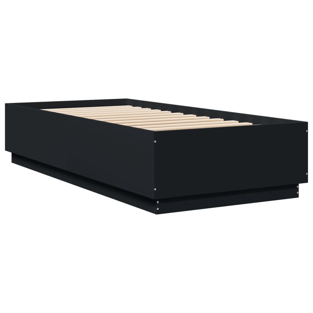 Sengeramme med LED-lys svart 90x200 cm konstruert tre