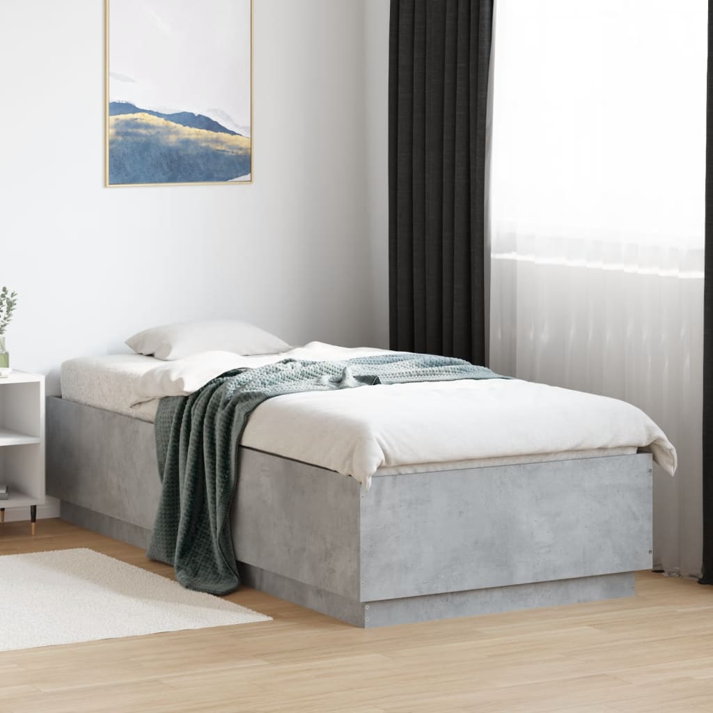 Sengeramme med LED-lys betonggrå 90x200 cm konstruert tre