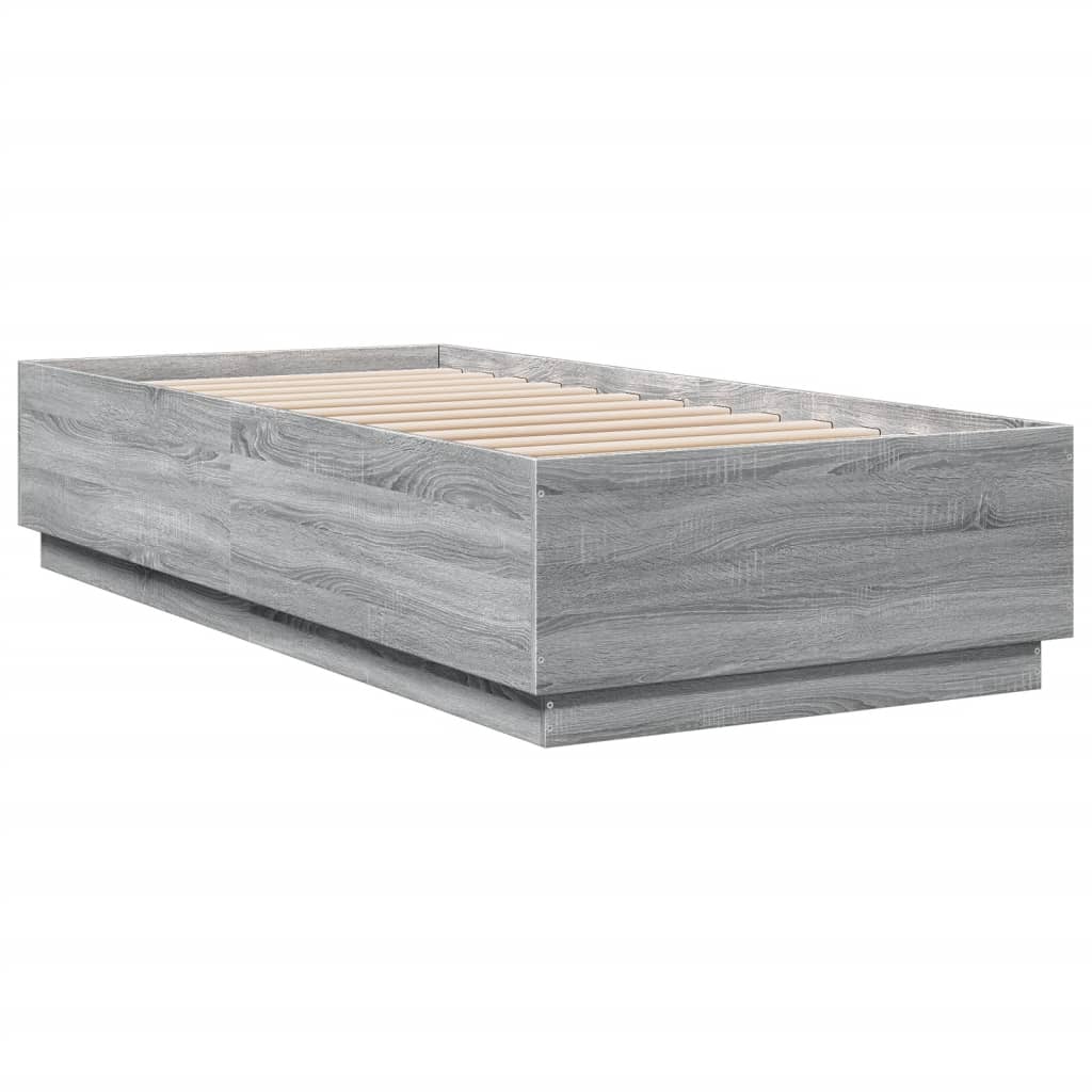 Sengeramme med LED-lys grå sonoma 90x200 cm konstruert tre