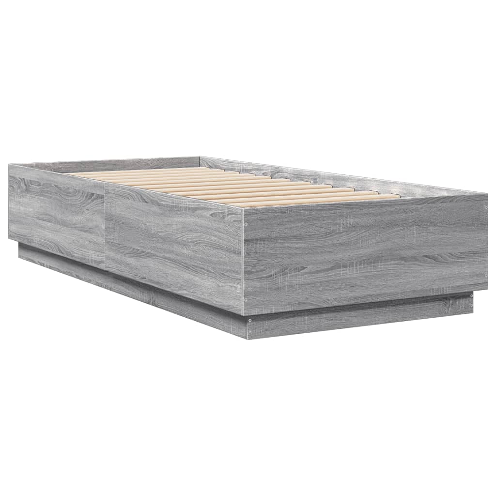 Sengeramme med LED-lys grå sonoma 90x200 cm konstruert tre