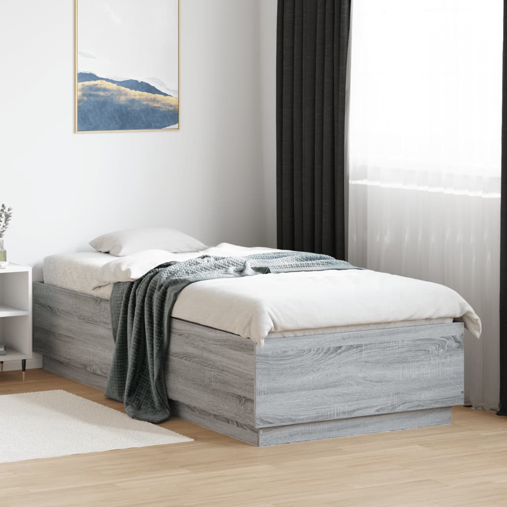 Sengeramme med LED-lys grå sonoma 90x200 cm konstruert tre