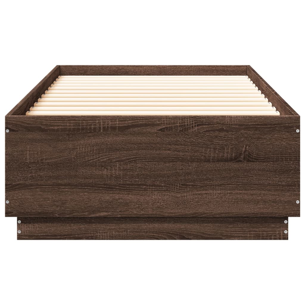 Sengeramme med LED-lys brun eik 90x200 cm konstruert tre