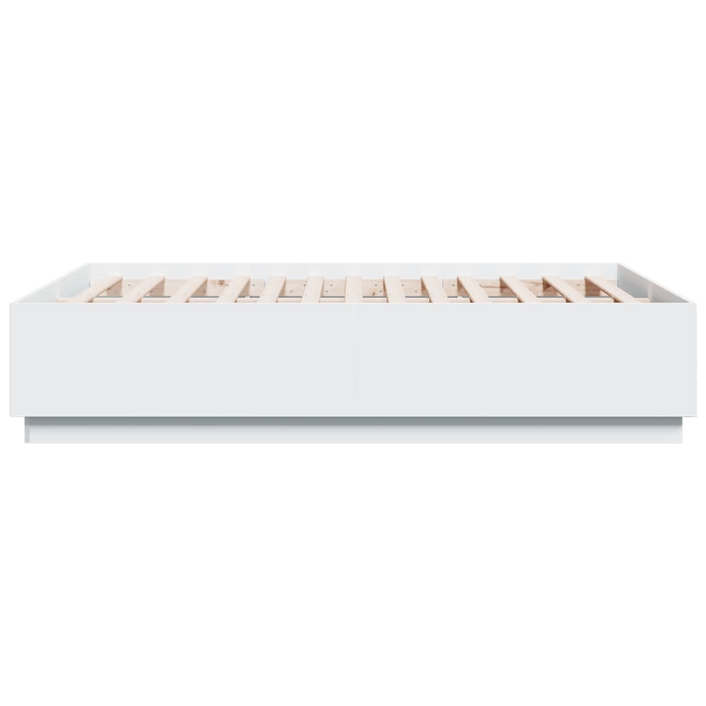Sengeramme med LED-lys hvit 135x190 cm konstruert tre