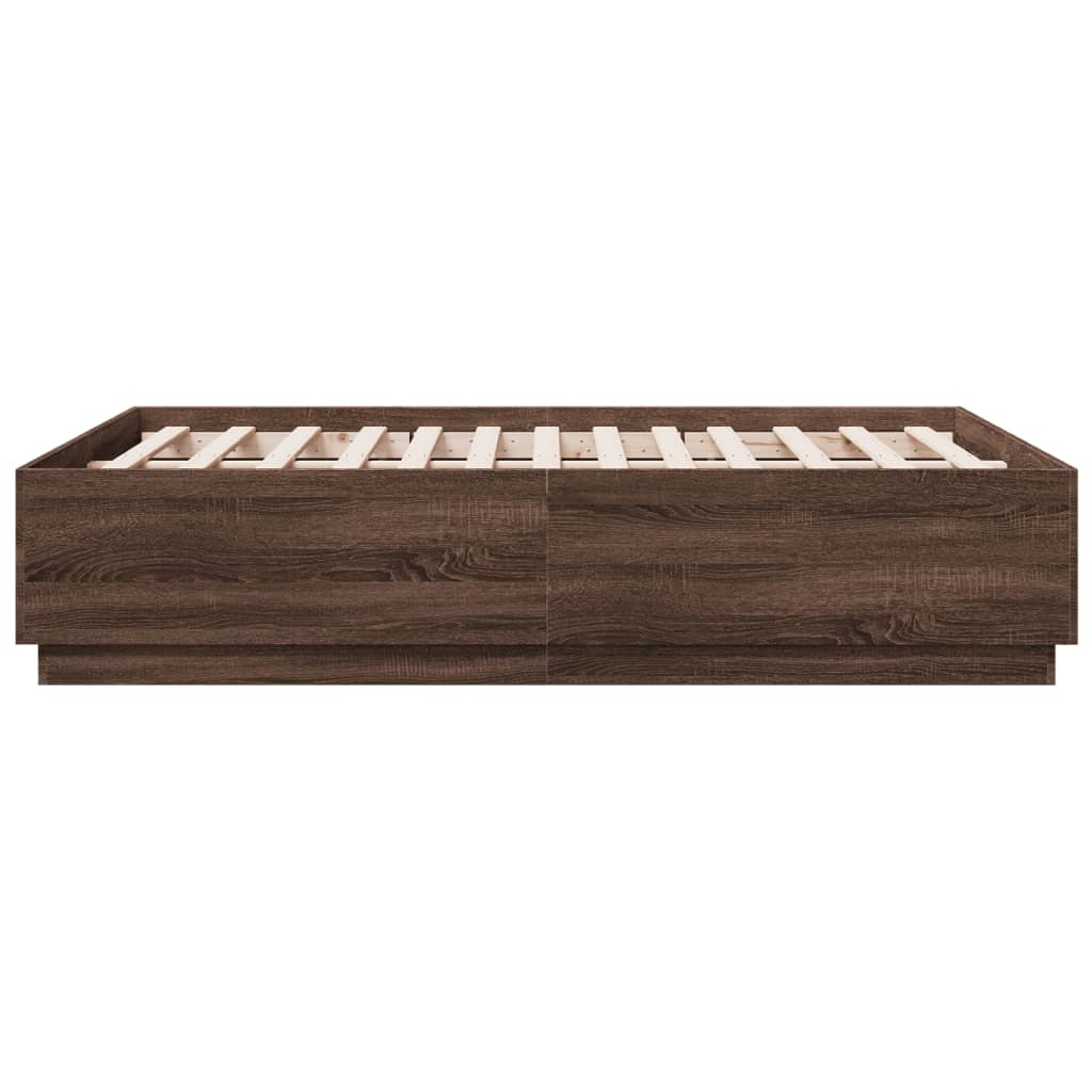 Sengeramme med LED-lys brun eik 135x190 cm konstruert tre