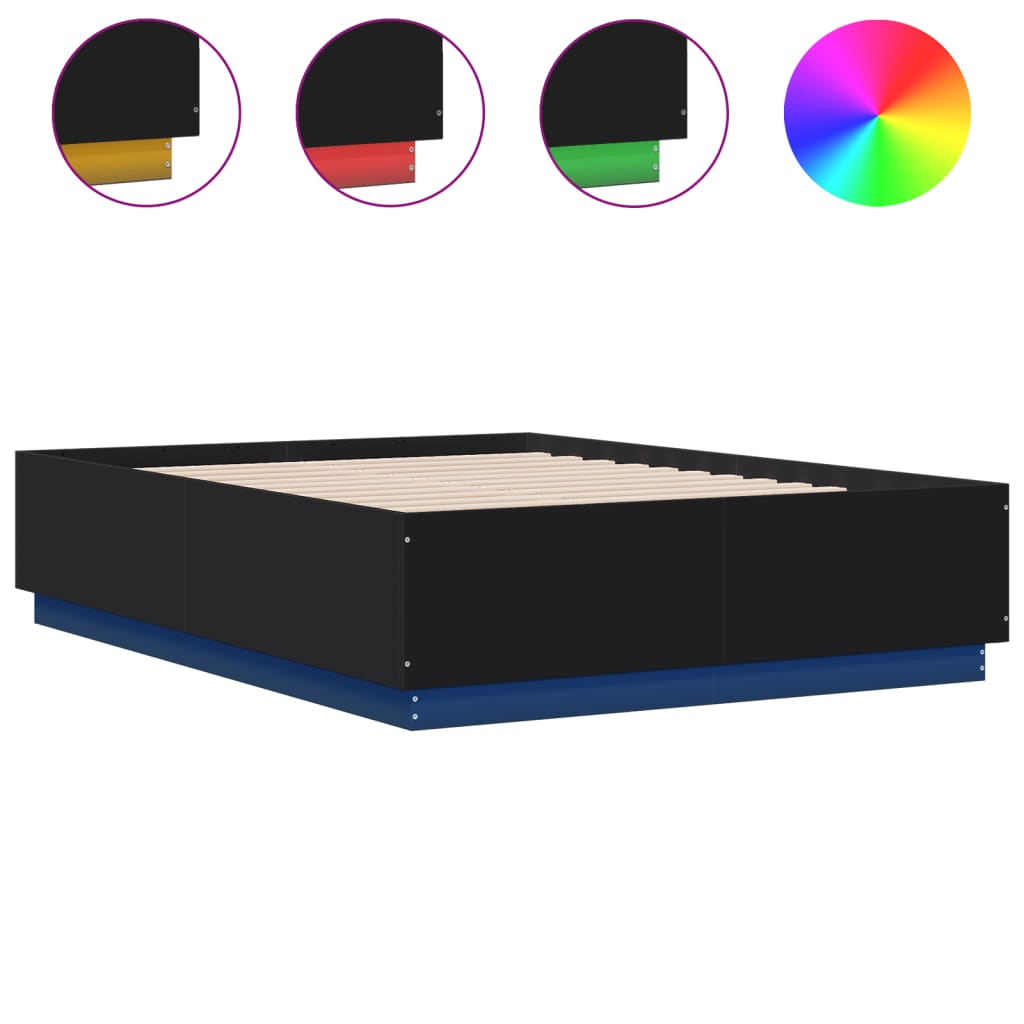 Sengeramme med LED-lys svart 120x190 cm konstruert tre
