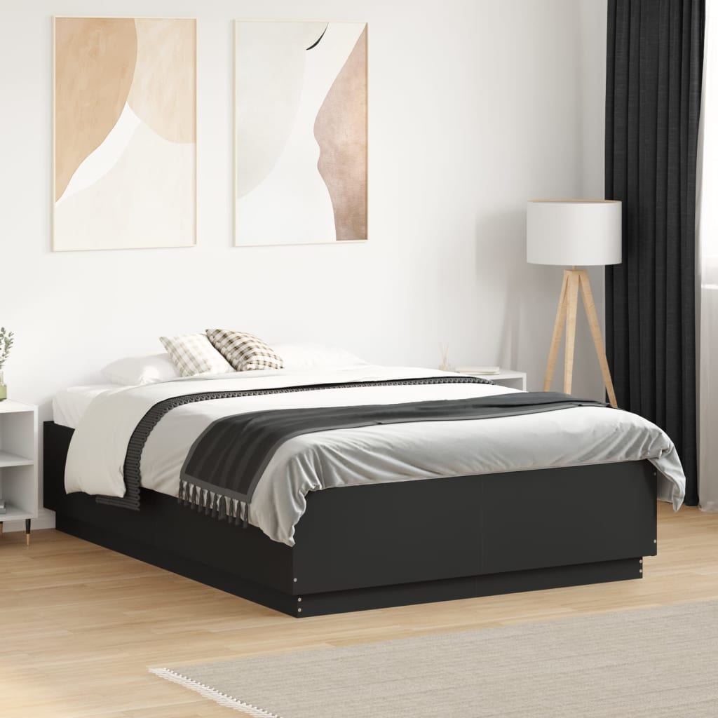 Sengeramme med LED-lys svart 120x190 cm konstruert tre