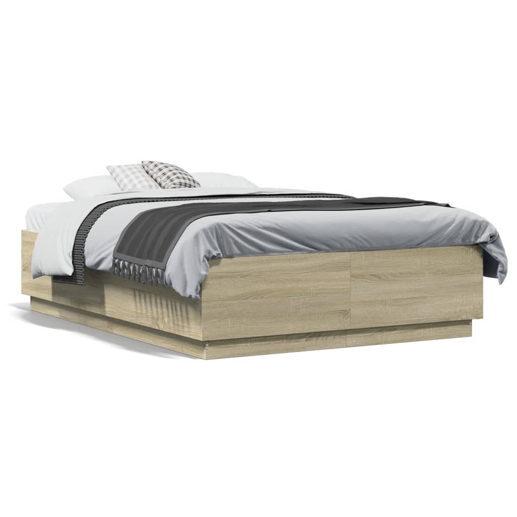 Sengeramme med LED-lys sonoma eik 120x190 cm konstruert tre