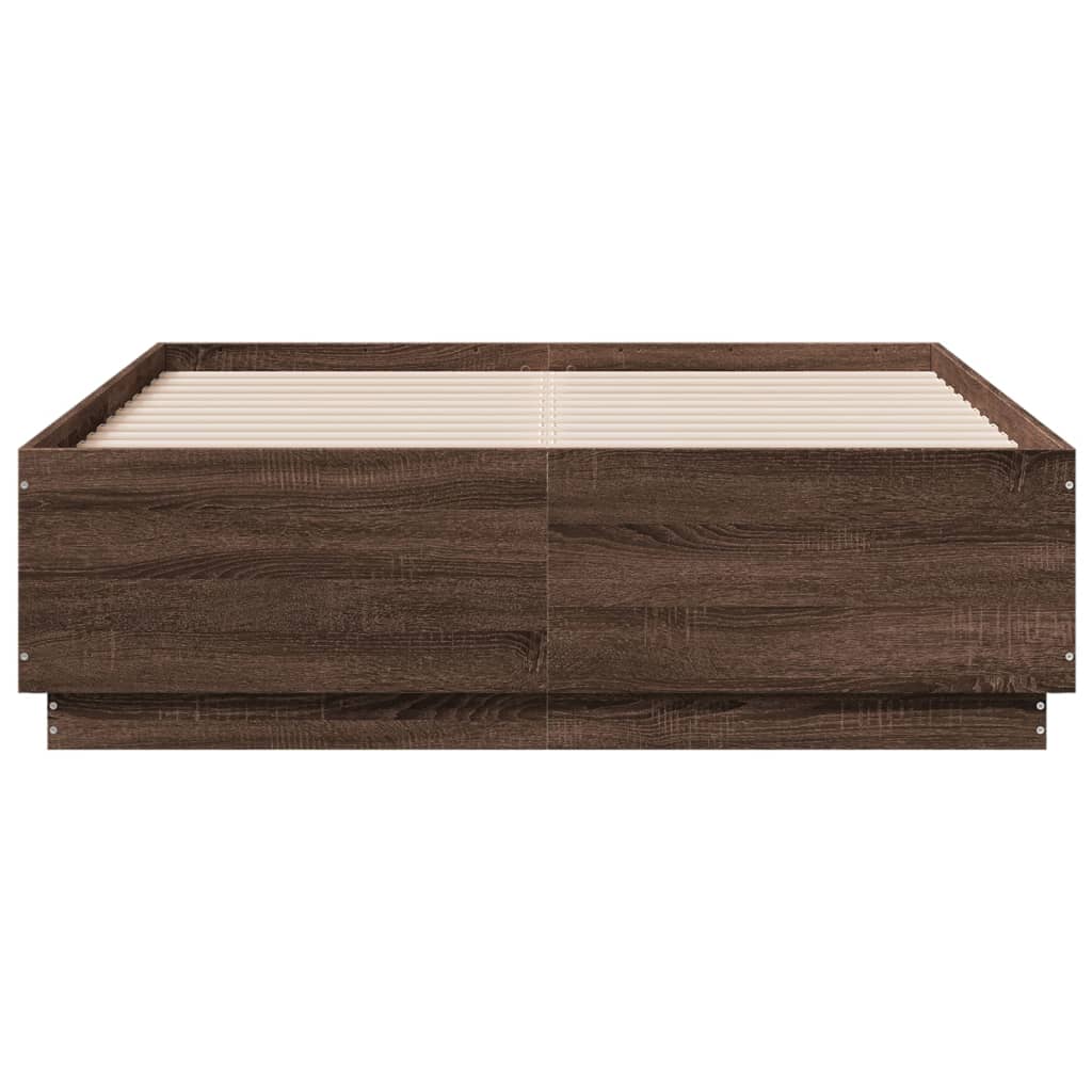 Sengeramme med LED-lys brun eik 120x190 cm konstruert tre