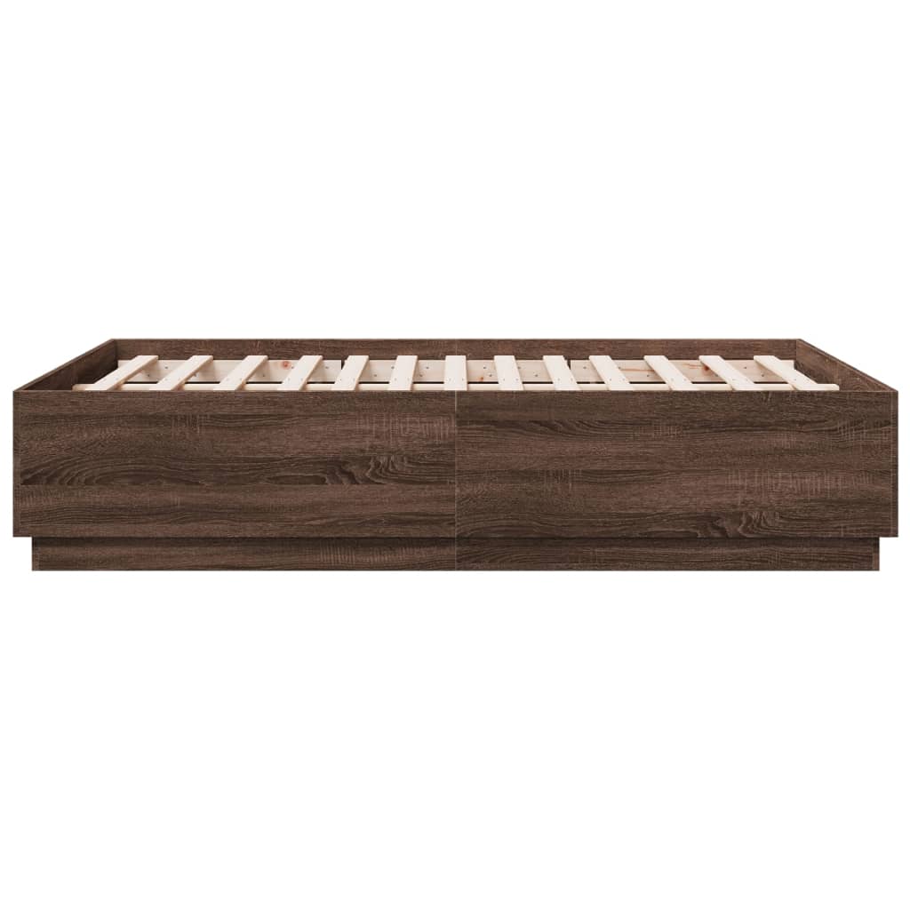 Sengeramme med LED-lys brun eik 120x190 cm konstruert tre