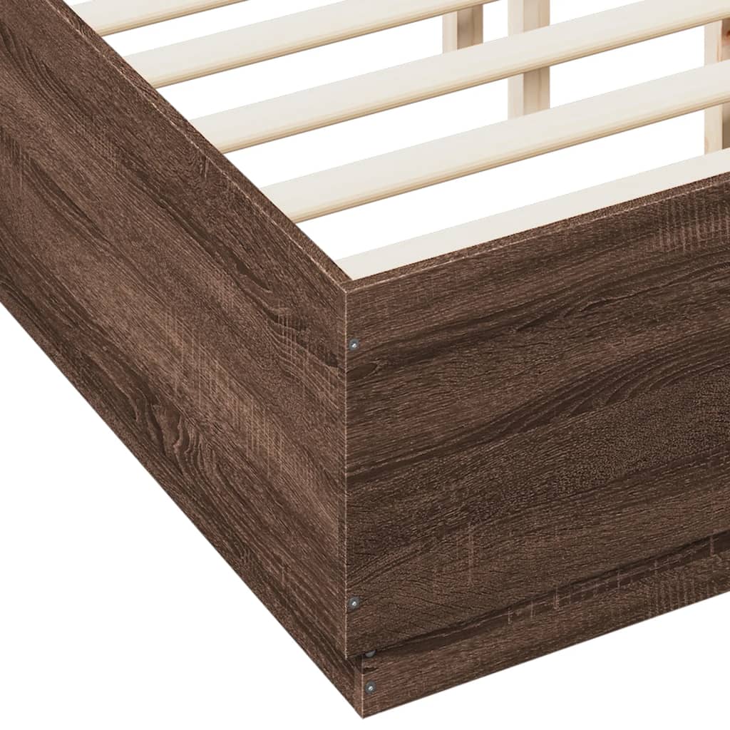 Sengeramme med LED-lys brun eik 120x190 cm konstruert tre