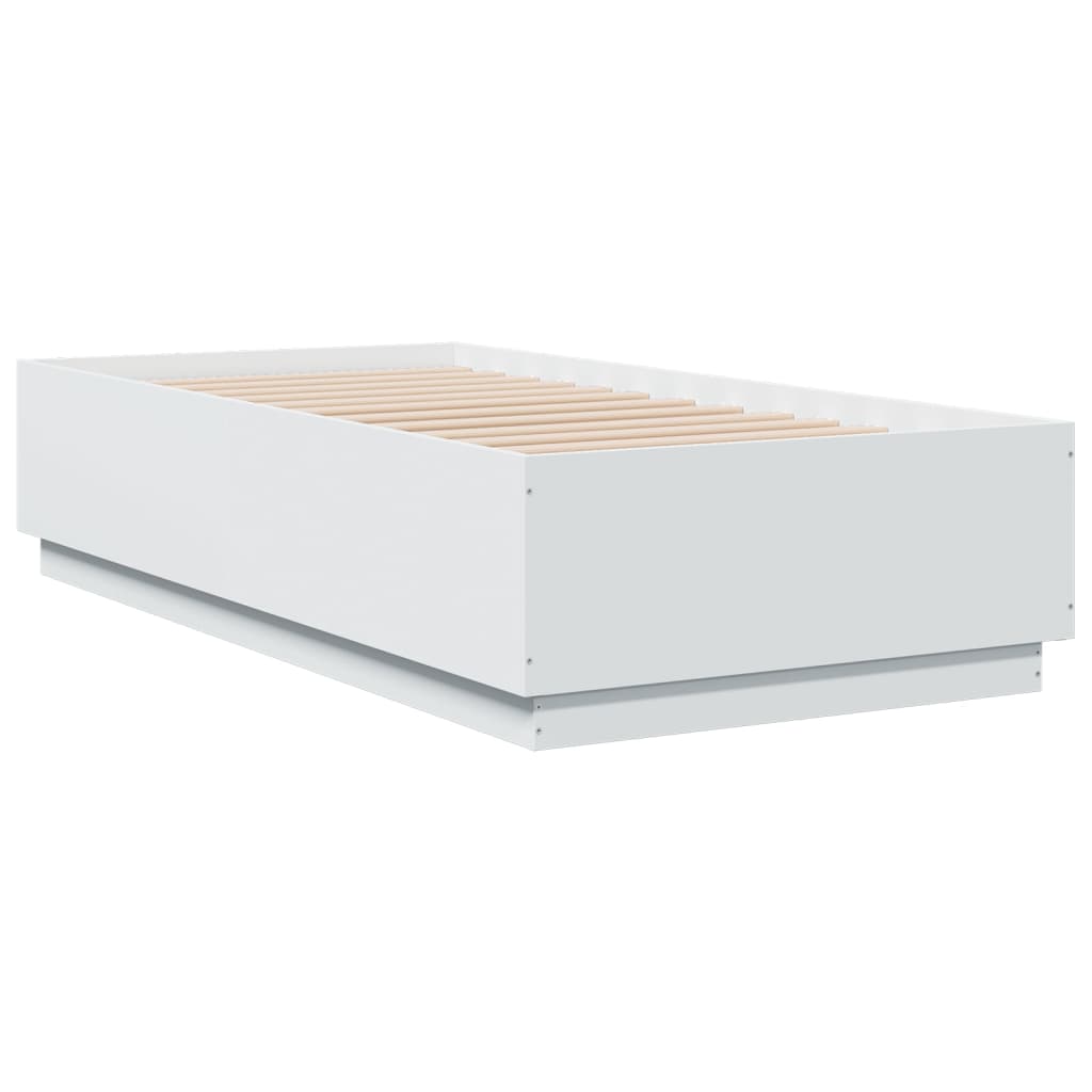 Sengeramme med LED-lys hvit 90x190 cm konstruert tre