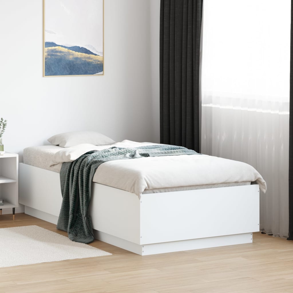 Sengeramme med LED-lys hvit 90x190 cm konstruert tre