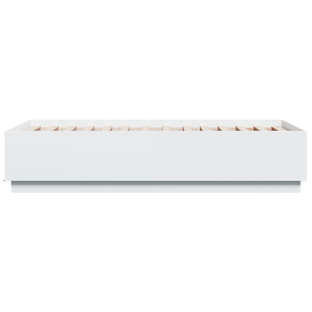 Sengeramme med LED-lys hvit 90x190 cm konstruert tre