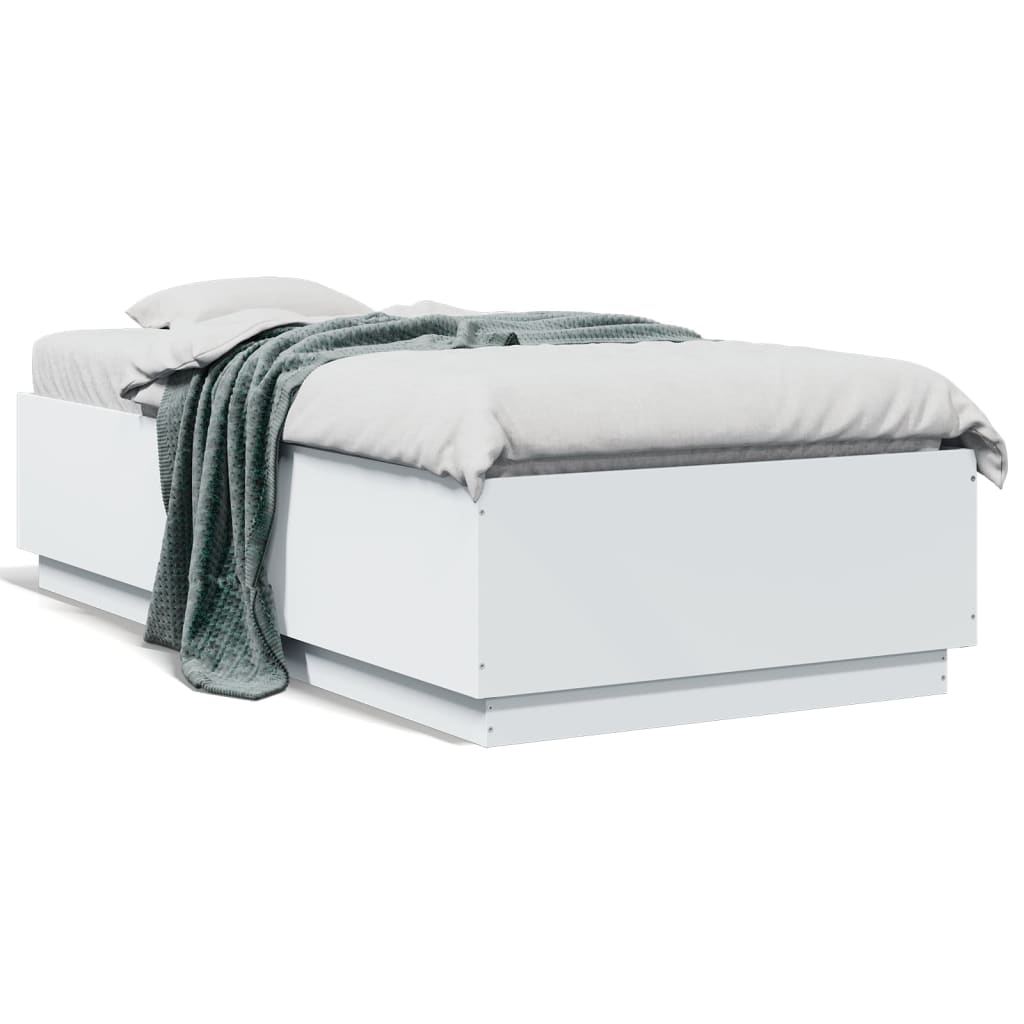 Sengeramme med LED-lys hvit 90x190 cm konstruert tre