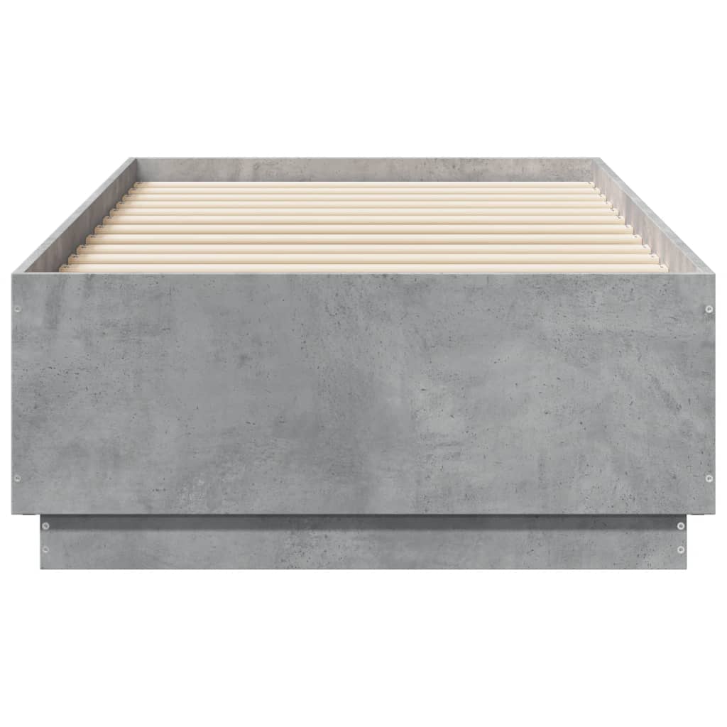 Sengeramme med LED-lys betonggrå 90x190 cm konstruert tre