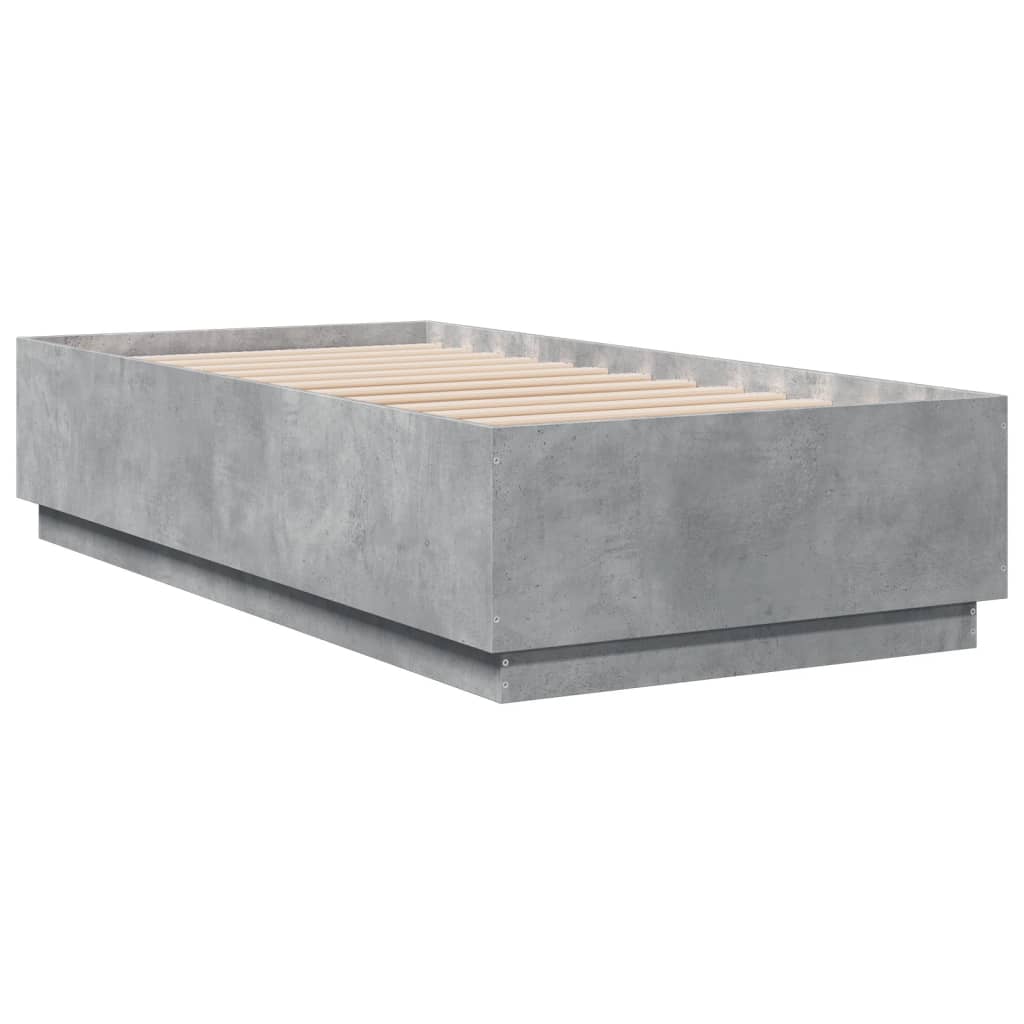 Sengeramme med LED-lys betonggrå 90x190 cm konstruert tre