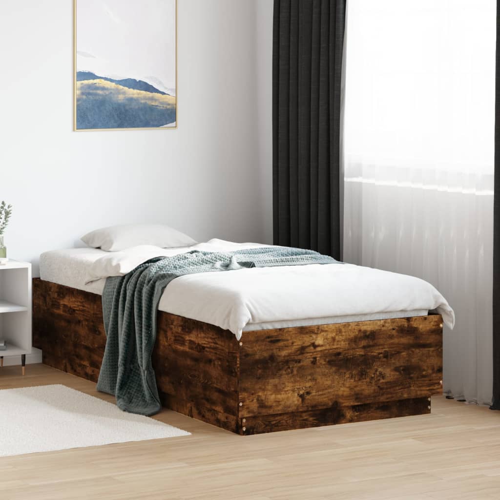 Sengeramme med LED-lys røkt eik 90x190 cm konstruert tre