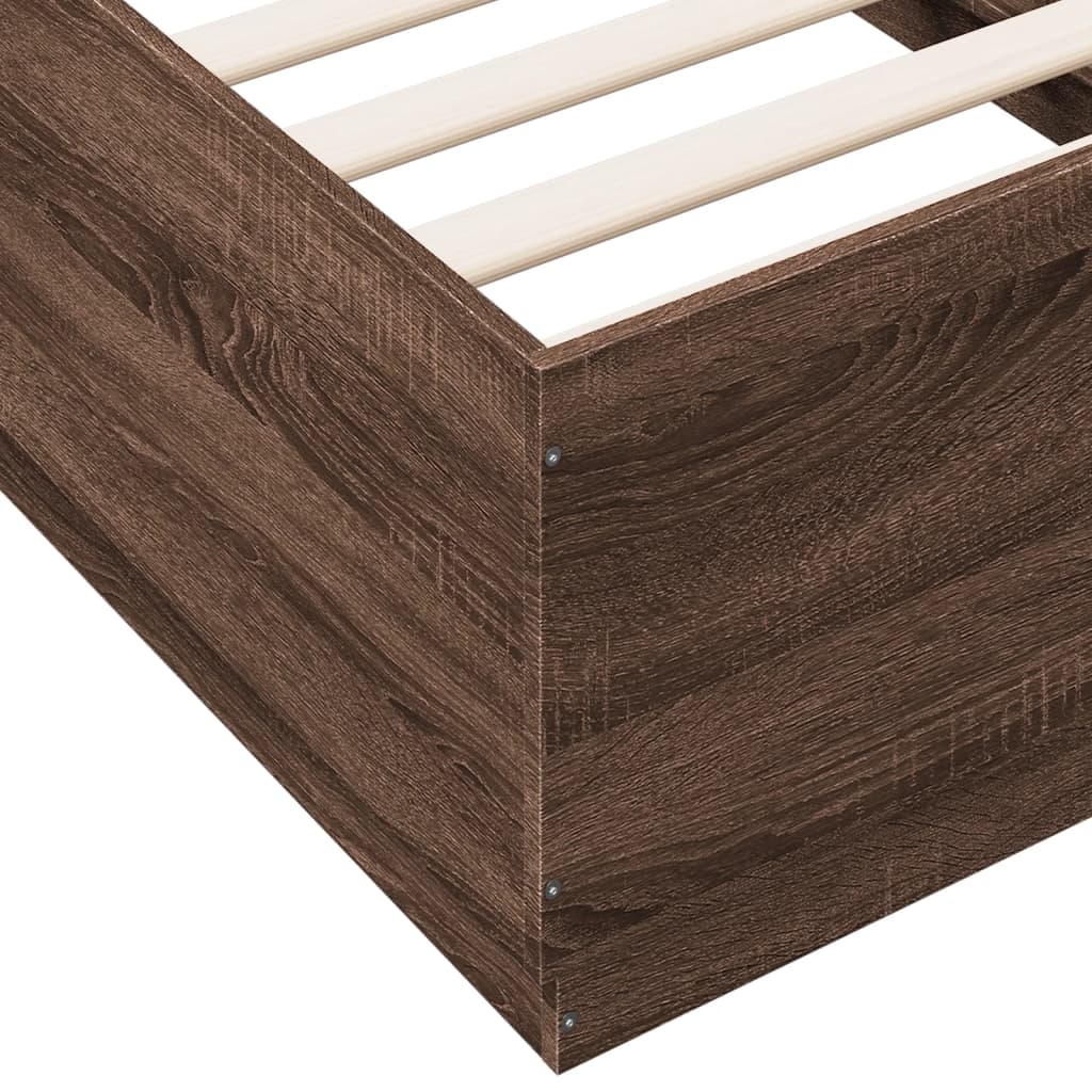 Sengeramme med LED-lys brun eik 90x190 cm konstruert tre