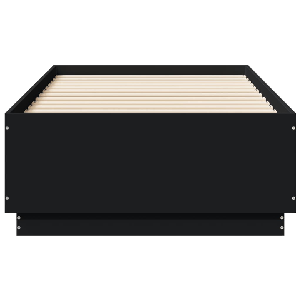 Sengeramme med LED-lys svart 75x190 cm konstruert tre