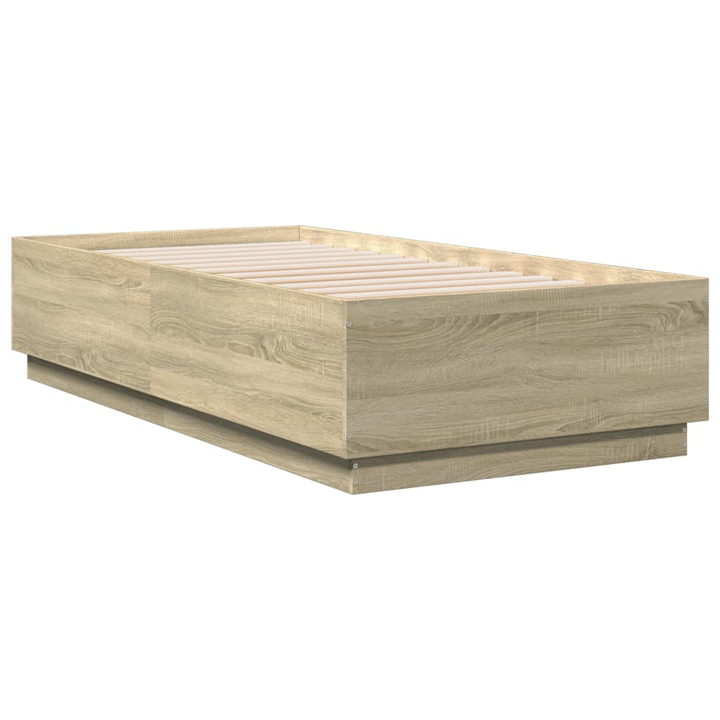 Sengeramme med LED-lys sonoma eik 75x190 cm konstruert tre