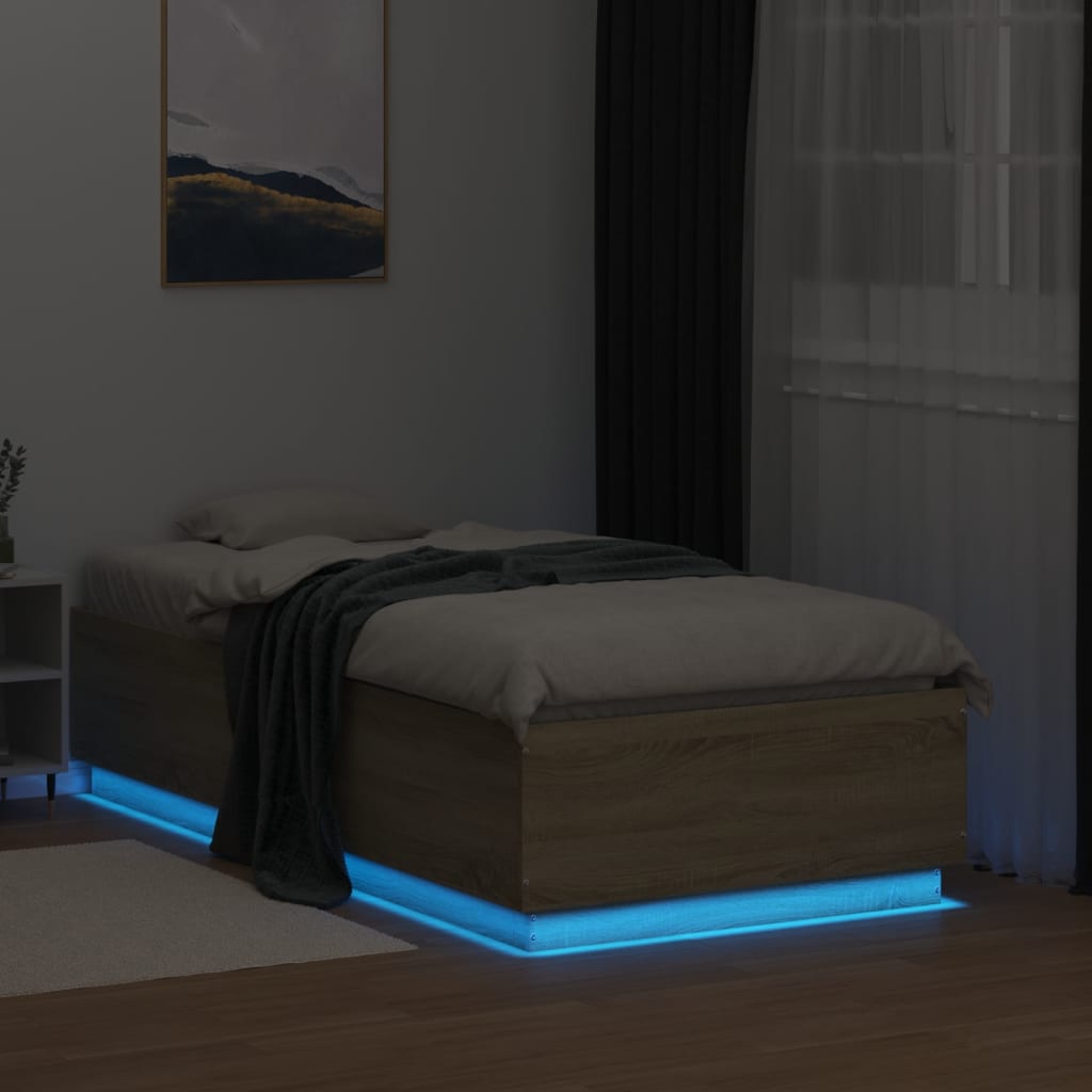 Sengeramme med LED-lys sonoma eik 75x190 cm konstruert tre