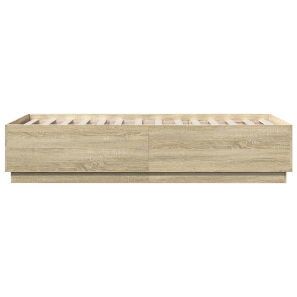 Sengeramme med LED-lys sonoma eik 75x190 cm konstruert tre