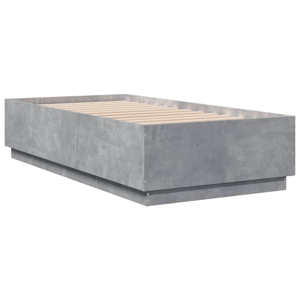 Sengeramme med LED-lys betonggrå 75x190 cm konstruert tre