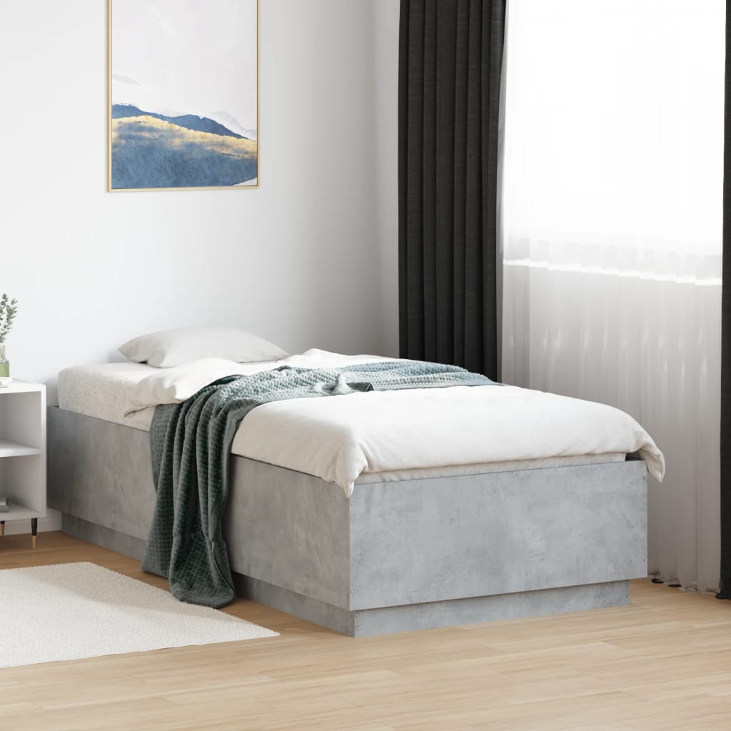 Sengeramme med LED-lys betonggrå 75x190 cm konstruert tre